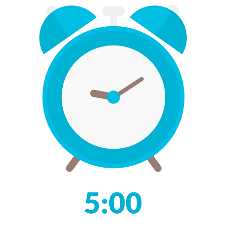 Alarm clock showing that the patient should wait for 5 minutes