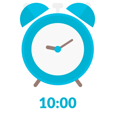 Alarm clock showing that the patient should wait for 10 minutes